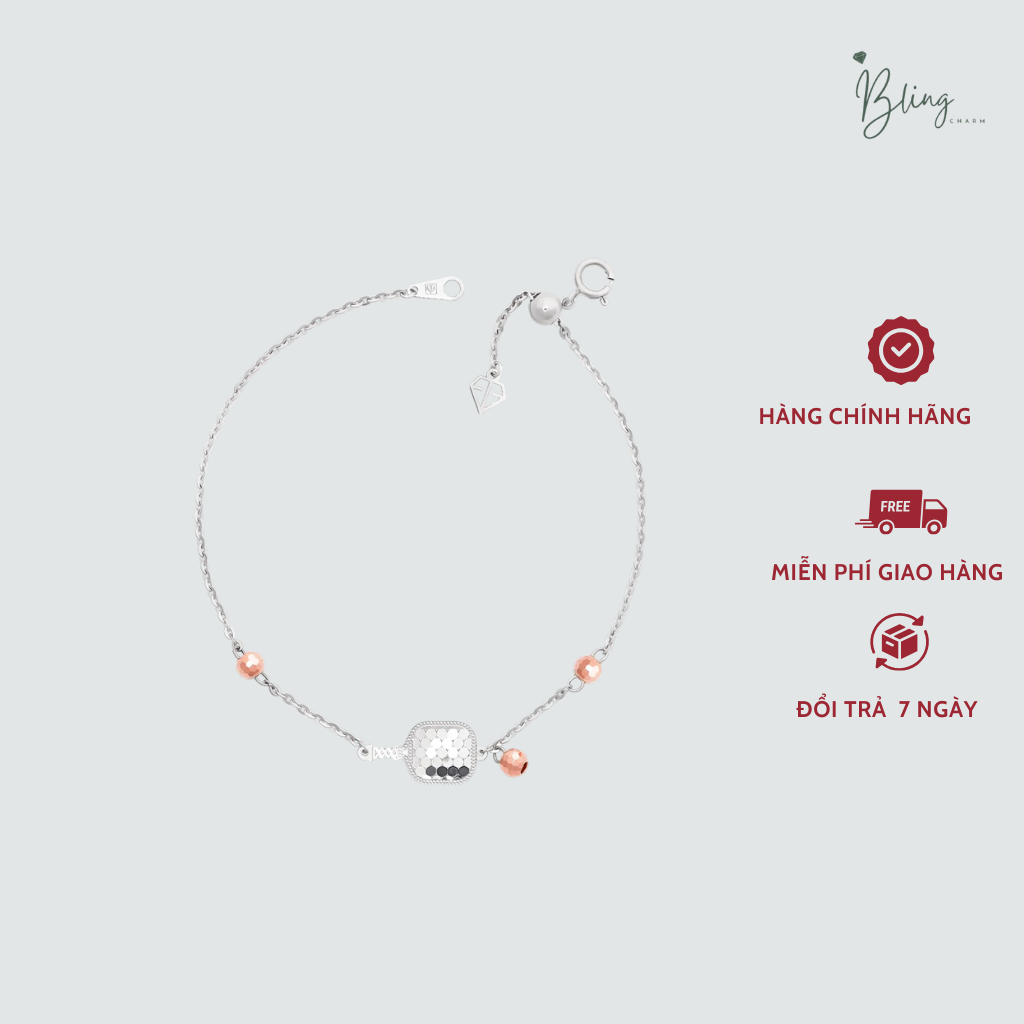 Vòng Tay Bạc Mặt Vuông Chạm Khắc – Phối Hạt Hồng Nhấn Nhá