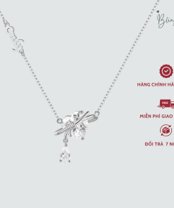Dây chuyền bạc nữ Bling Charm mặt đá trái tim tua giọt nước cá tính trang sức ý 925 cao cấp