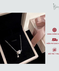Dây chuyền bạc nữ Bling Charm mặt đá trái tim tua giọt nước cá tính trang sức ý 925 cao cấp