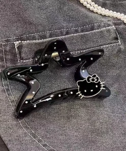 Kẹp Tóc Y2K Kitty Dễ Thương Họa Tiết Chấm Bi Đen